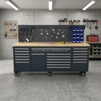 Gabinete de Herramientas Resistente de 84 Pulgadas con Luz LED, Banco de Trabajo de Garaje con 20 Cajones sobre Ruedas con Panel Perforado y Organizadores de Herramientas, Fábrica OEM