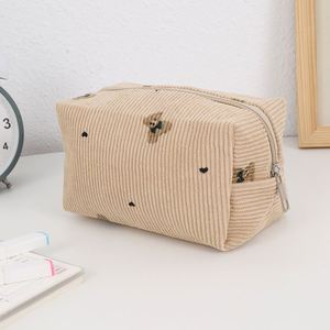 Large Capacity Custom <b>Cute</b> Bow Corduroy Cosmetic Bag Toiletry Storage Women Zipper Closure Makeup Bag - Product Image 6