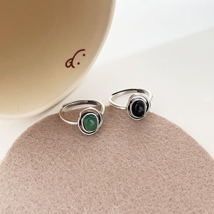 S925 Sterling Silver Oval Agate Open <b>Ring</b> Black And Green Gemstone Bezel Setting Geometric Design Everyday Wear Jewelry - Product Image 2