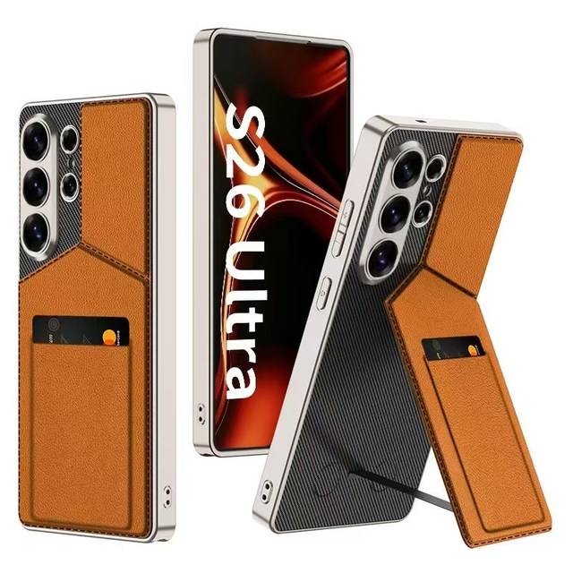 For Samsung S26 Ultra S25U Leather Flip Cover Foldable Business Anti Fall Protective Phone Case with Card Slot