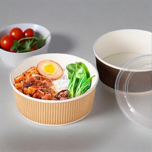 Grand bol à papier peint rond de 30 32 36 oz, chauffant au micro-ondes, bol en papier kraft blanc transparent avec couvercles - Product Image 3