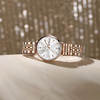 Montres pour femmes Gohuos 7811, cadran serti de diamants, affichage double calendrier, bracelet en acier inoxydable or rose, montre-bracelet résistante à l'eau pour femmes