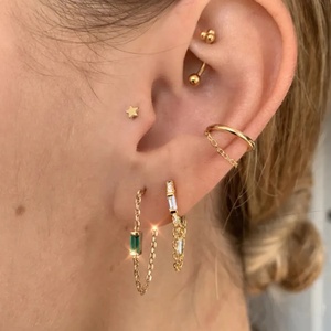LOZRUNVE Custom Baguette CZ Charm Cadena colgante Aro 925 <span class=keywords><strong>Plata</strong></span> Pendientes hechos a mano - Product Image 2
