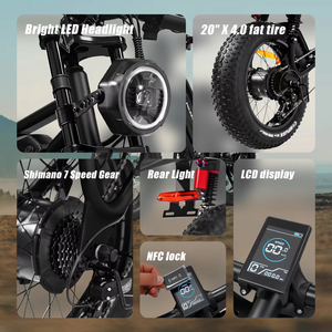 Vélo de sport électrique WindChaser 20*4.0 avec frein hydraulique, moteur 1500W, 48V 20AH, SHIMANO 7 vitesses, autonomie 50-100KM, vélo hybride - Product Image 4