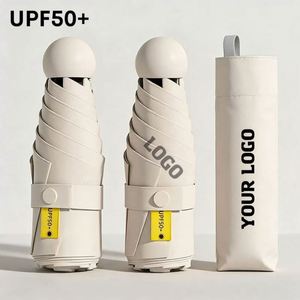 Parasol de poche cinq plis classique pour femme, protection UPF50+, double usage soleil et pluie, parapluie portable, vente en gros - Product Image 1