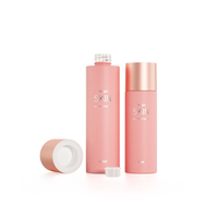 Botol Kosmetik Perawatan Kulit Kaca Merah Muda Beku Silinder Mewah Set Kemasan untuk Toner Losion dan Krim Kosmetik