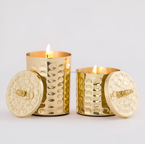 Luxury Diamond Hammered Handmade Soy Wax & <b>Paraffin</b> Wax Candle Jar with Lid for Christmas & Ramadan Parties - Product Image 3