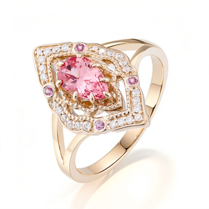 Anillo de Diseño Personalizado con Piedras Preciosas Certificadas GRC en Forma de Pera de Color Rosa con Oro Amarillo de 18K, 14K y 10K, Joyería Fina para Mujer - Product Image 1