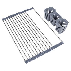Stainless Steel Expandable Roll-up Dish Drying Rack Over Sink <b>Kitchen</b> Rolling Dish Drainer <b>Storage</b> Holder and Rack - Product Image 3