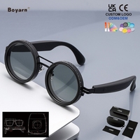 Lunettes de soleil polarisées rondes à changement de couleur réglables Boyarn, lunettes intelligentes AI permettant de passer des appels téléphoniques / d'écouter de la musique