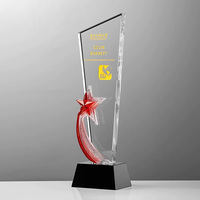 Blau Rot Grün Lila Stern Optisches Fünfeck Kristallglas Trophäe Plakette mit Schwarzem Sockel MH-MJ0991