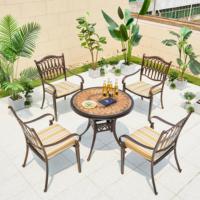 Table de salle à manger extérieure de luxe en mosaïque, table ronde de patio et de jardin, structure en aluminium moulé pour villa, hôtel, restaurant, mobilier