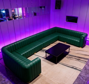 Taburete de <span class=keywords><strong>Bar</strong></span> KTV de rayas verticales verde oscuro de alta calidad, sofá que puede acomodar a varias personas - Product Image 2
