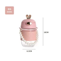 L 350ml 400ml Nouveau Haute Valeur Résistant À La Chaleur Portable Voyage Mignon Lapin Transparent Verre Bouteille Tasse avec Paille