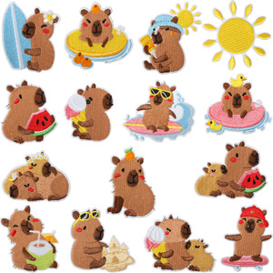 Nouvelles écussons thermocollants brodés motif Capybara dessin animé et soleil pour sacs et accessoires DIY - Product Image 1