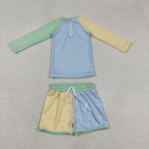 Maillots de bain pour tout-petits, ensembles hauts à manches longues avec fermeture éclair et shorts pour bébés garçons, vêtements de bain pour enfants - Product Image 2