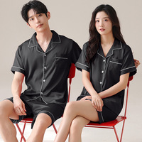 Pyjamas d'été en soie pour femmes, shorts à manches courtes, ensemble de vêtements d'intérieur pour couples de la même couleur avec cardigan à revers