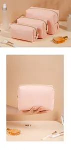 Hot Sale Fashion PU Leather Makeup Bag Sweet Soft Square Travel Cosmetic Bag