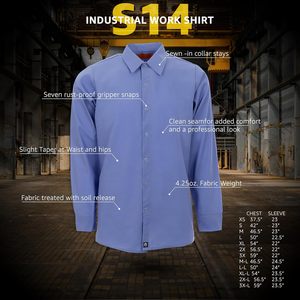 เสื้อเชิ้ตทำงานแขนยาวแบบมีกระดุมสำหรับผู้ชาย รุ่น S14 ผ้าฝ้าย 100% ชุดยูนิฟอร์มอุตสาหกรรม - Product Image 4