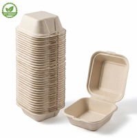 Hot Item 4 Inch Bruine Biologisch afbreekbare Burgerverpakking Saccharum-pulp Lunchbox Scharnierende Klep Water- en Oliebestendig
