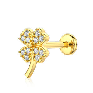 Vente en gros de bijoux de piercing pour l'oreille en acier inoxydable 316L sur mesure, trèfle à filetage interne 16G, labret pour cartilage - Product Image 2