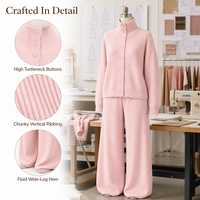 Ensemble 2 pièces Lolita d'hiver en tricot ample à col montant et boutons, comprenant un haut à manches longues et un pantalon large, idéal comme tenue décontractée ou loungewear