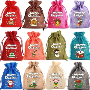Bolsa de regalo navideña transfronteriza <span class=keywords><strong>Guss</strong></span> SD06 para dulces y galletas, con diseño de alce navideño de dibujos animados, bolsa de yute colorida con cordón. - Product Image 2