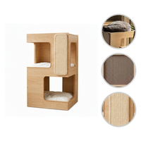 Meuble pour chat moderne en bois, type table de chevet, avec lit, griffoir, perchoir, 3 niveaux et base antidérapante