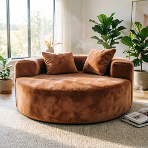 Contemporary <strong>Brown</strong> Modular Sectional Sofa Corduroy Fabric Memory Foam Circular Conversation Pit Seating for Apartment Office - Product Image 5