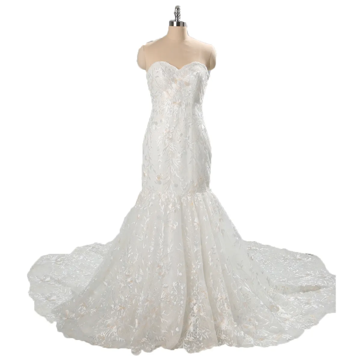 Commercio all'ingrosso champagne avorio pizzo sirena fit e flare pizzo abiti da sposa sirena abito da sposa da sposa