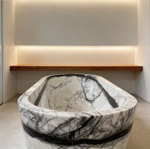 Baignoire autoportante en marbre naturel moderne, design ovale avec drain, pour hôtel et salle de bain - Product Image 3