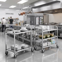 Chariot de service alimentaire portable en acier inoxydable à 2 et 3 niveaux, avec tubes carrés, pour hôtels