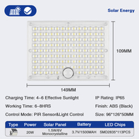 Nouveau panneau solaire mono ABS, étanche, projecteur LED extérieur pour jardin avec capteur de mouvement PIR