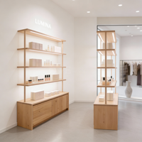 Support d'affichage de cosmétiques en bois personnalisé, éclairage LED écologique, étagères de magasin, présentoir de boutique