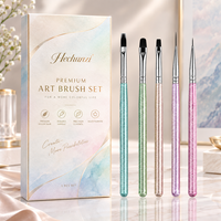 Hechunzi – Nouvel ensemble professionnel de 5 pinceaux à ongles en nylon avec manche acrylique pailleté pour manucure plate, ronde, liner et ombré