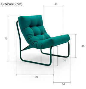 Chaise longue capitonnée bleue de luxe léger pour salon et chambre à coucher, mobilier individuel confortable en tissu rembourré - Product Image 6