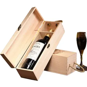 קופסת יין מעץ חרוטה בהתאמה אישית יוקרתית עם ידית סיטונאי מארז אריזת יין אדום לשמפניה קופסת מתנה למחזור