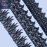 Bande de dentelle à sequins et perles lourdes en gros, 5 pouces de large, bordure en maille noire 100 % polyester pour la couture d'abayas/kaftans