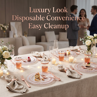 Ensemble d'assiettes en plastique or rose, assiettes jetables avec bordure or rose, élégantes et résistantes, pour mariage et fêtes