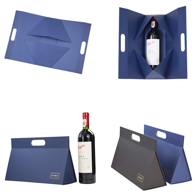 कस्टम लोगो के साथ पोर्टेबल लक्जरी चुंबकीय फोल्डिंग वाइन पैकेजिंग कार्डबोर्ड पेपर उपहार बॉक्स