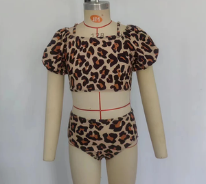 Girls Leopard Animal Print Two-Piece Bikini Set Breathable Nylon/Cotton Kids Summer Beach Swimsuit - Product Image 3