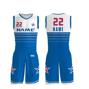 Conjunto de uniforme de baloncesto para hombre, diseño de jersey, color azul, barato