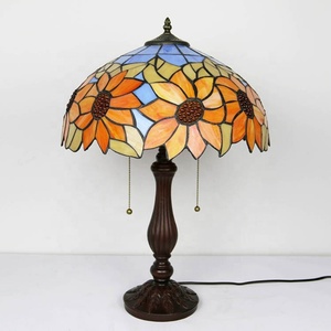 Longhuijing <b>Antique</b> Art Style Tiffany Stained Glass Lamp 16-Inch Wide Sunflower Glass Shade 2-Light <b>Bedside</b> Reading Lamp - Product Image 3