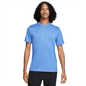 Camiseta de Manga Corta Azul Pacífico para Hombre, Corte Regular, Cuello Redondo, Color Sólido, Informal, de Jersey de Algodón Transpirable - Product Image 1