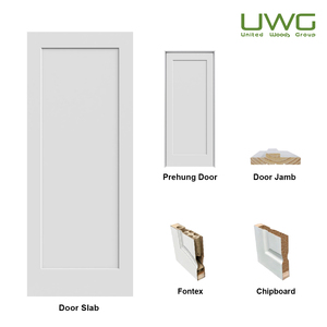 Porte intérieure moderne à 1 panneau, style Shaker, moulures en MDF moulé, moulures en bois, apprêtées en blanc, âme creuse, ouverture à pousser/tirer, décoration - Product Image 2