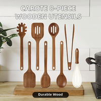Ensemble d'ustensiles de cuisine CAROTE en bois d'acacia, 8 pièces, avec cuillères, spatules et louches antiadhésives - Longue durée de vie