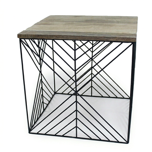 Mesa de Centro Cuadrada de Metal con Tapa de Madera, Diseño Tradicional para Sala de Estar - Product Image 1