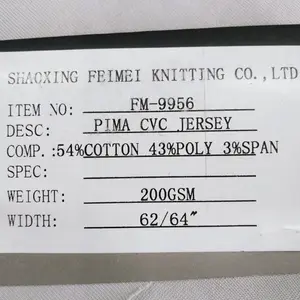 High Quality CVC Pima Cotton Fabric For Clothing Solid Polyester Single Jersey Fabric For Knitting Goods