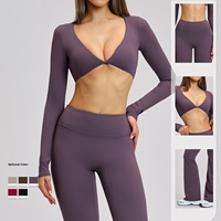 Nouvelle Collection : Ensemble Sportif Personnalisable avec LOGO – Leggings Évasés Taille Haute, Haut à Manches Longues et Brassière pour Gym, Fitness, Yoga et Entraînement