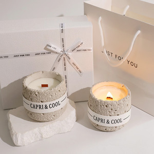 Coffret Cadeau de Luxe pour Acheteur avec Logo Personnalisé, Mini Belle Bougie <span class=keywords><strong>Orange</strong></span> 5 oz en Pot, Mèche en Bois, Tasse en Plâtre, <span class=keywords><strong>Bougies</strong></span> Parfumées - Product Image 1